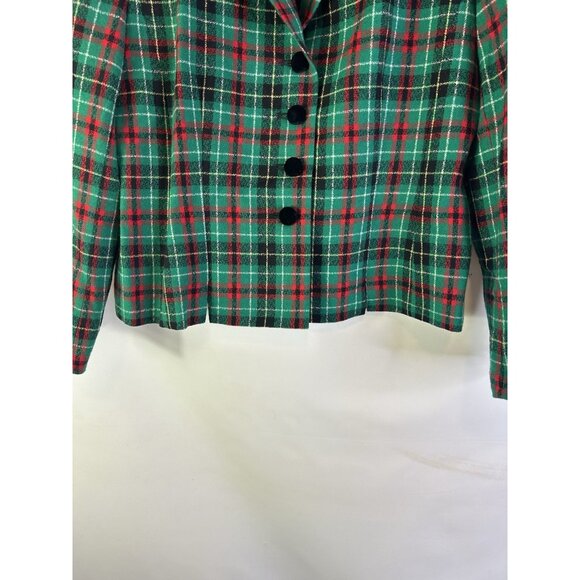 Vintage 90s Pendleton Wool Plaid Velour Collar Blazer Jacket Holiday - Picture 2 of 8